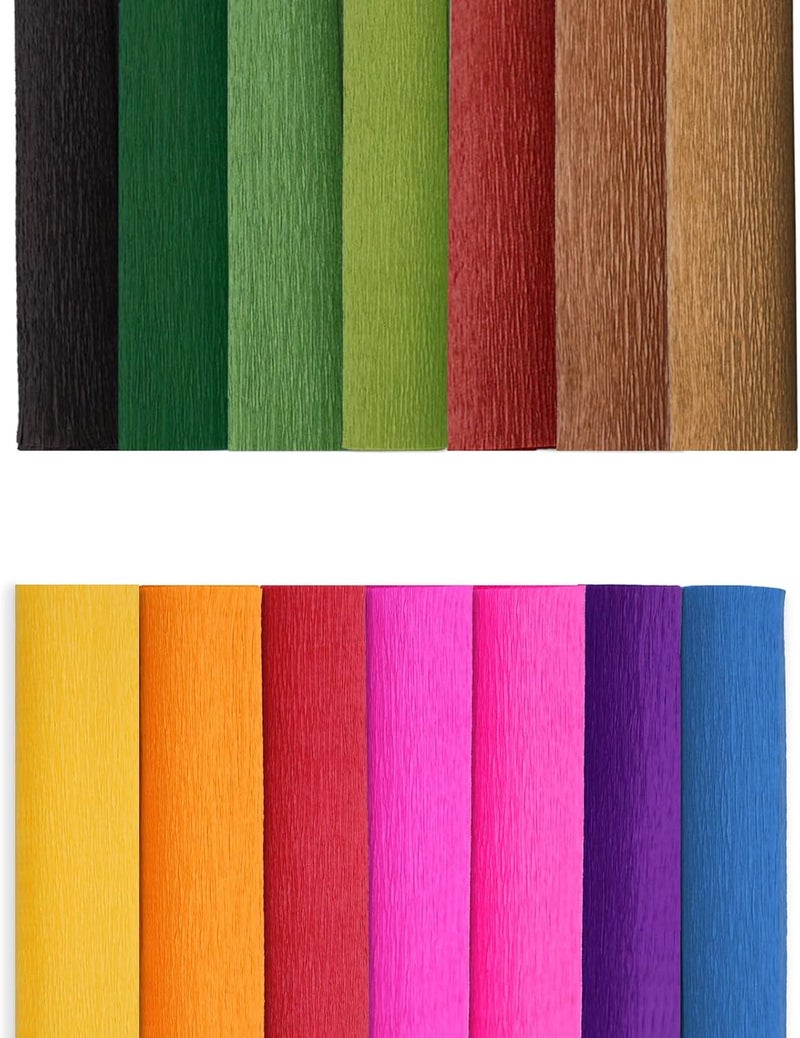 Miuezuth Crepe Paper Flower DIY 14 Colors, 9.8 x 98 Inch Wide Paper for Gift Wrapping, Crafts, Flower Birthday Parties Weddings Festival Decoration (Multiple Colors 1) - Image 1